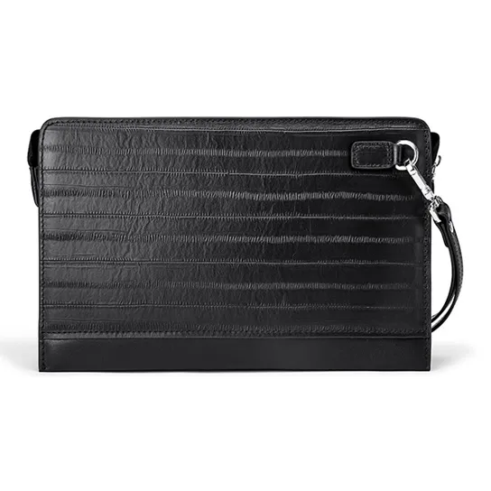 FAIRWHALE Top Grain Cow Leather Clutch Regular Men's Elegant Black-3
