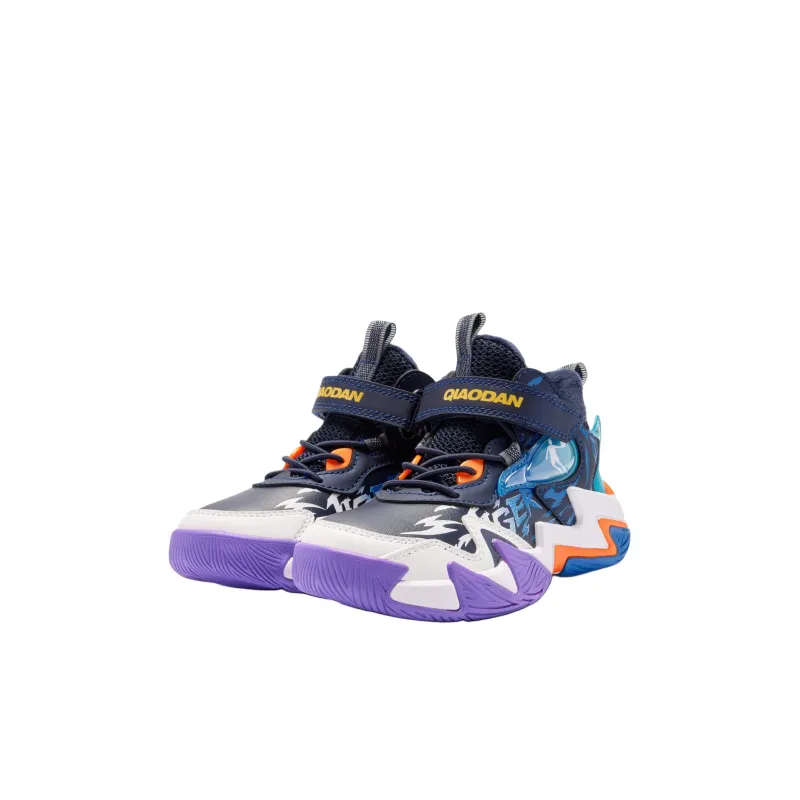 QIAODAN Anti Slip Wear Resistant Mid Top Children's Basketball Shoes Blue Children Aged 3 7 Years Old-2
