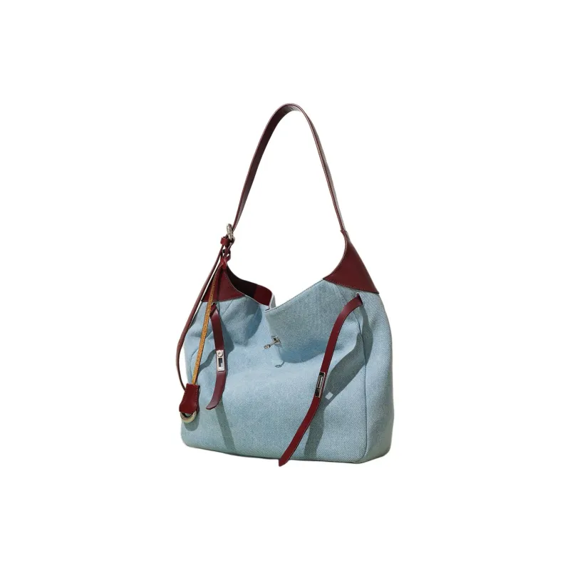NIUMJ Denim Shoulder Bag Medium Size Women's Blue & Burgundy/Blue & Pink-1