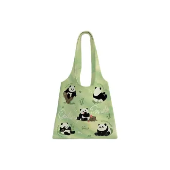 AOSONG Suede Technology Fabric Tote Bag, Shopping Bag, Shoulder Bag Unisex Panda Outing Monk
