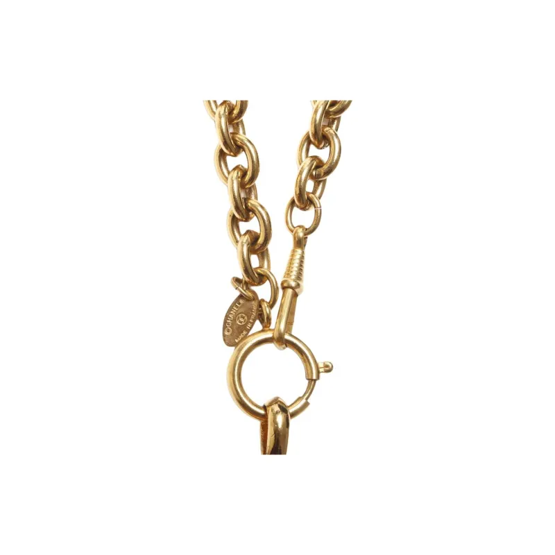 CHANEL 20th Century Plated Cc Quilted Pendant Necklace Costume Necklace-1