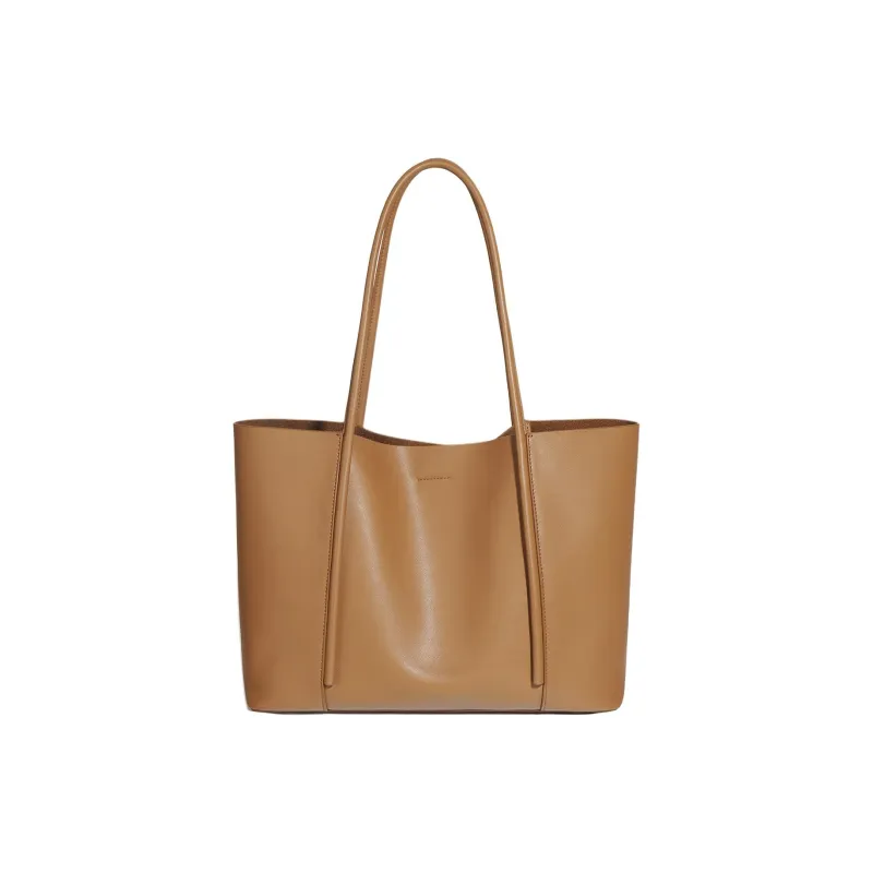 NIUMJ Cow Leather Handbag, Shoulder Bag Tubas Women's Apricot/Black/Caramel/Milk Tea-4