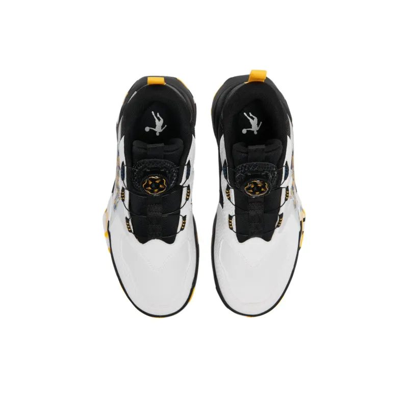 QIAODAN Anti Slip Wear Resistant Mid Top Children's Basketball Shoes White Yellow Teenagers-3