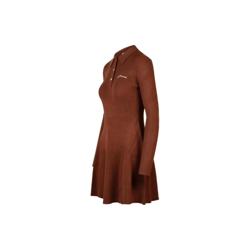 GANNI Logo-Embroidered Long-Sleeved Knitted Polo Dress-2