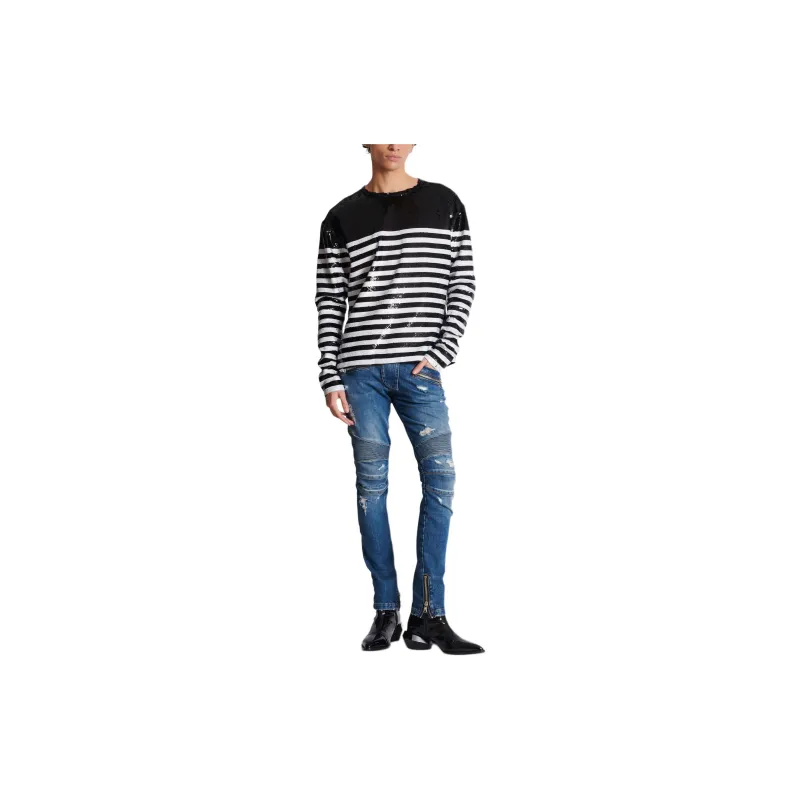 BALMAIN Mariniere Sequin embellished Silk T shirt-1