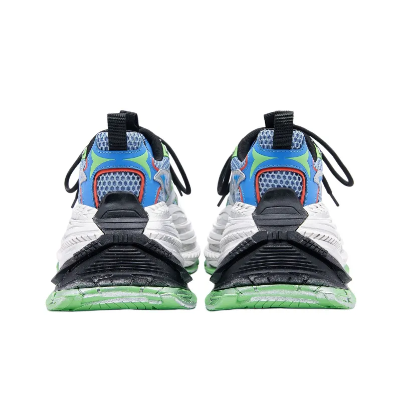 M88M Cushioned Wear Resistant Height Increasing Low Top Chunky Sneakers Unisex Green Silver-4
