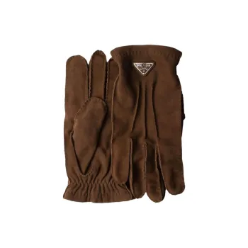 PRADA Suede Cashmere Enamel Gloves Men's Brown