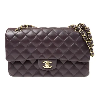 CHANEL Classic Flap CF Calfskin Mouth Cover Bag Crossbody Bag Medium Size Women's Dark Purple
