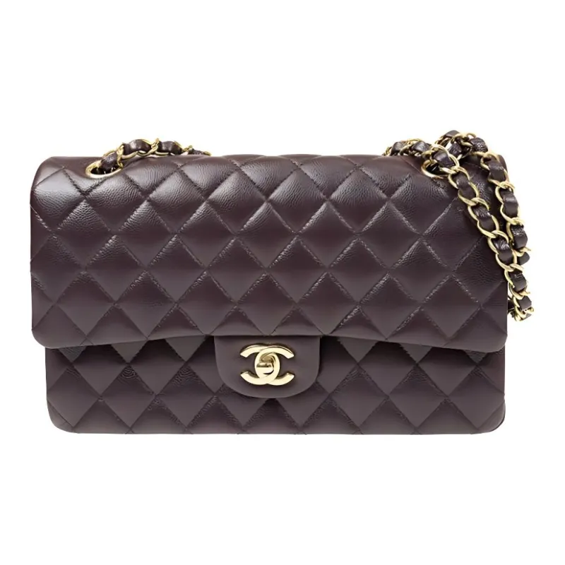 CHANEL Classic Flap CF Calfskin Flap Bag, Shoulder Bag, Crossbody Bag Medium Size Women's Dark Purple-0