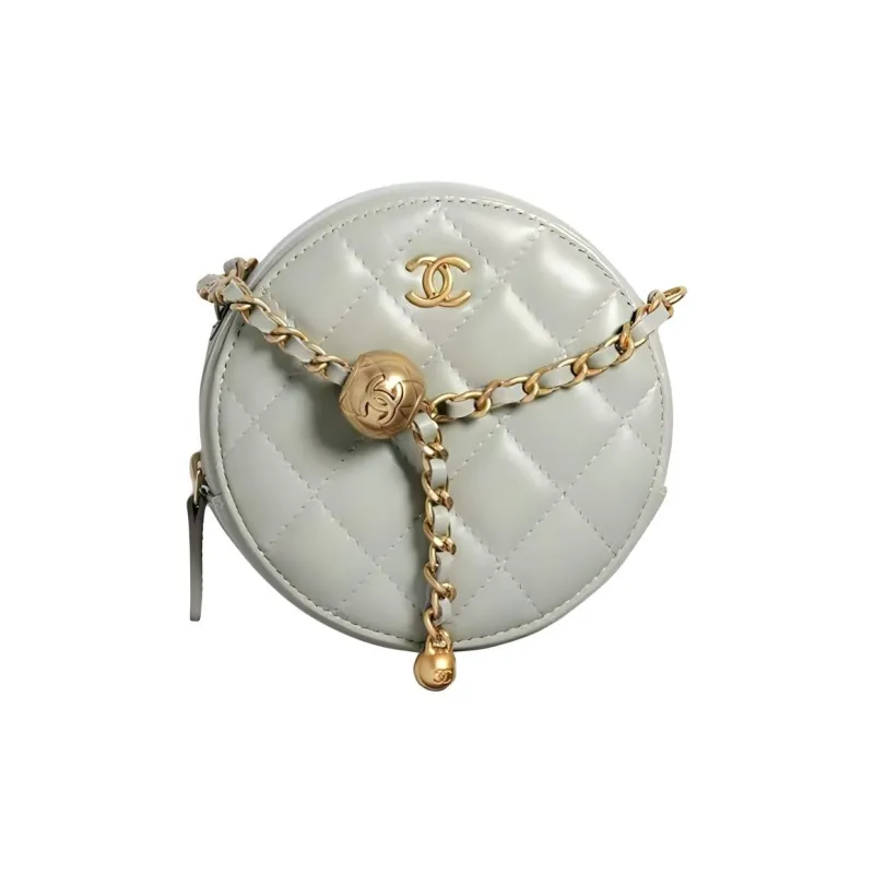 CHANEL Sheepskin Round Bag, Crossbody Bag, Shoulder Bag Women's Gray-0