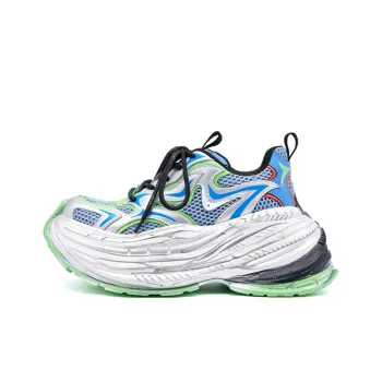 M88M Cushioned Wear Resistant Height Increasing Low Top Chunky Sneakers Unisex Green Silver