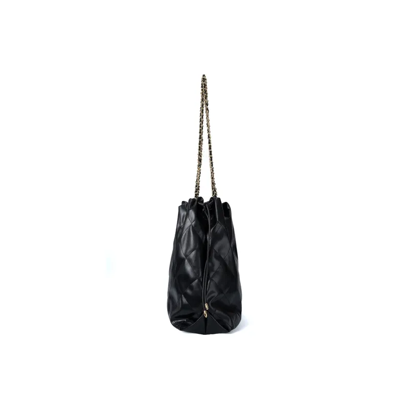 HE BAO BAO Microfiber Synthetic Leather Bucket Bags Shoulder Bags Women's Black Gold-4