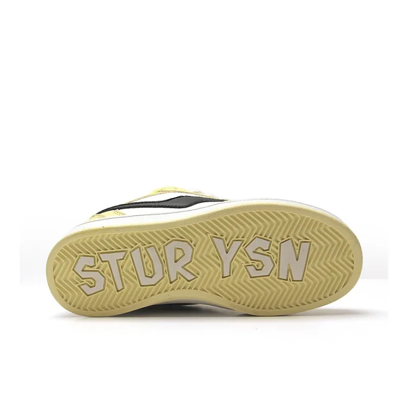 STUR YSN Warm Wear Resistant Lightweight Low Top Skateboard Shoes Unisex White Light Yellow-6