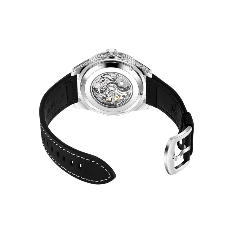 Corriberty Mechanical Movement Leather Strap Watch Men's Watches Cut Out Dial-3