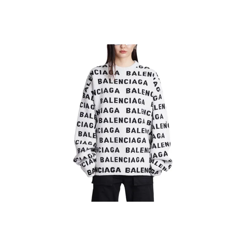 Balenciaga Allover Logo Intarsia Knitted Jumper-1