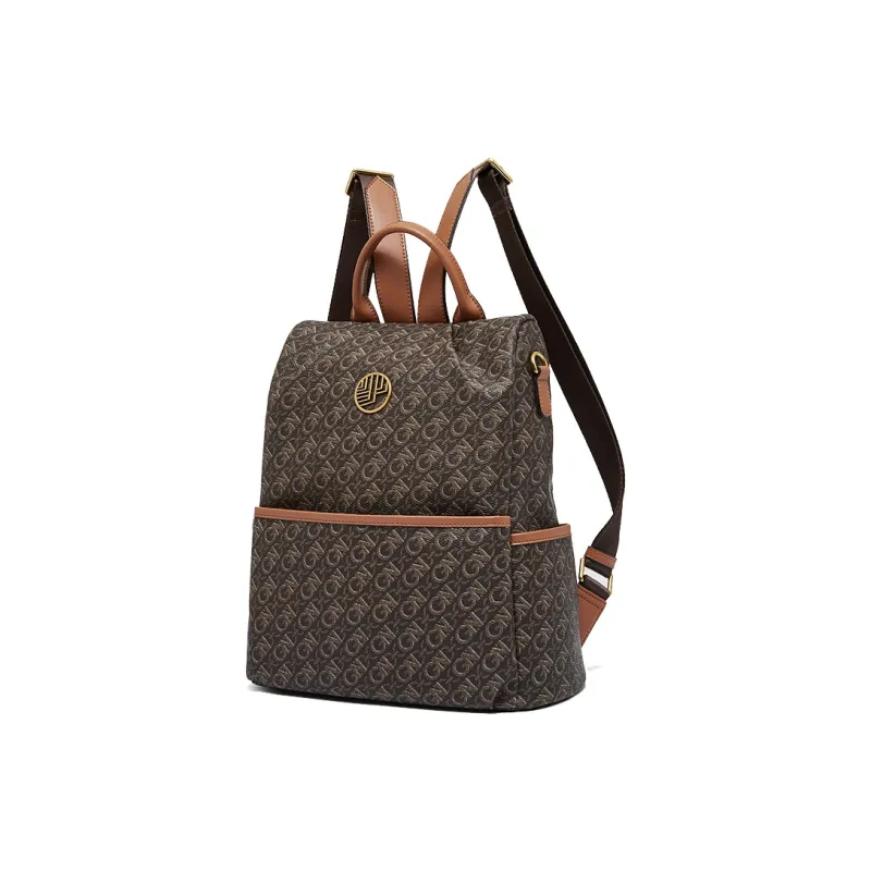Geshiman PVC Backpack Regular Unisex Coffee/Ecru-1