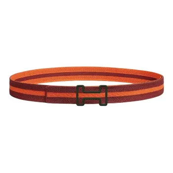 HERMES Nylon Mesh Leather Belts Men's Orange Width: 3.2CM