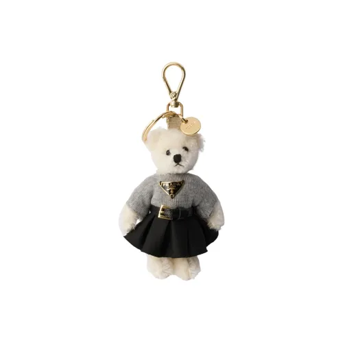 PRADA Teddy Bag Charm With Metal Ring Women's White