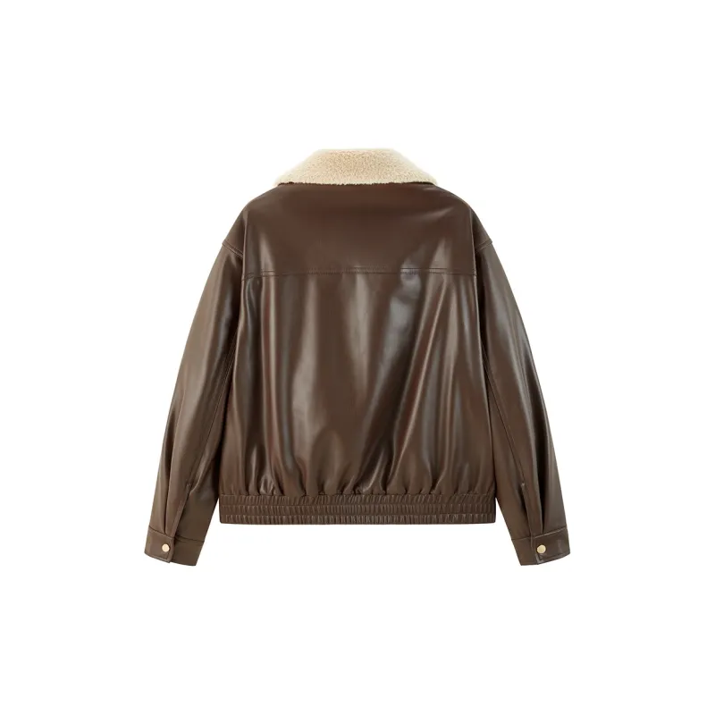 PEACEBIRD Leather Jacket Women's-3
