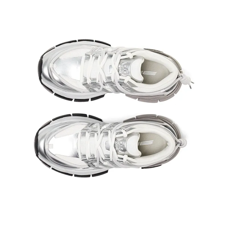 BLINDNOPLAN Anti Slip Wear Resistant Low Top Casual Vintage Chunky Sneakers Running Shoes Unisex White Silver-3
