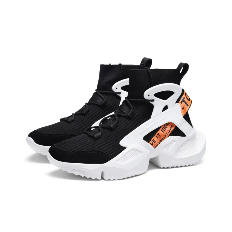 BIANSULONG Lightweight Height Increasing Coverage High Top Chunky Sneakers Men's Black White-1