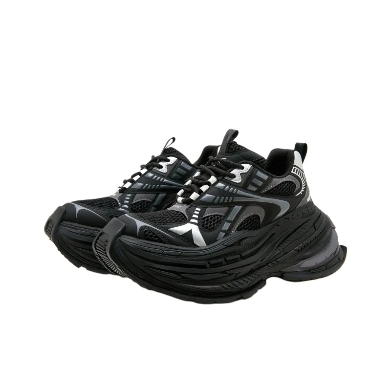 M88M Wear Resistant Breathable Height Increasing Low Top Chunky Sneakers Unisex Black-1