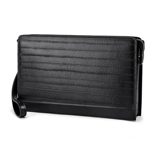 FAIRWHALE Top Grain Cow Leather Clutch Regular Men's Elegant Black-1