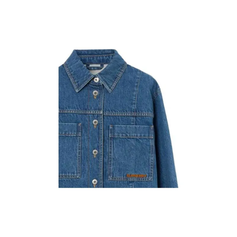 Burberry Logo Embroidered Denim Overshirt 'Classic Blue'-4