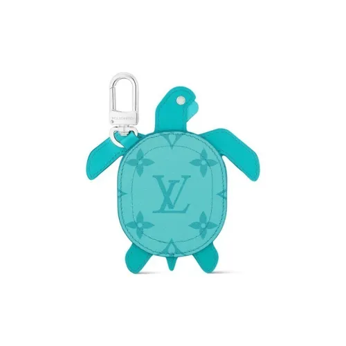LOUIS VUITTON Cow Leather Canvas Keychains Women's Blue