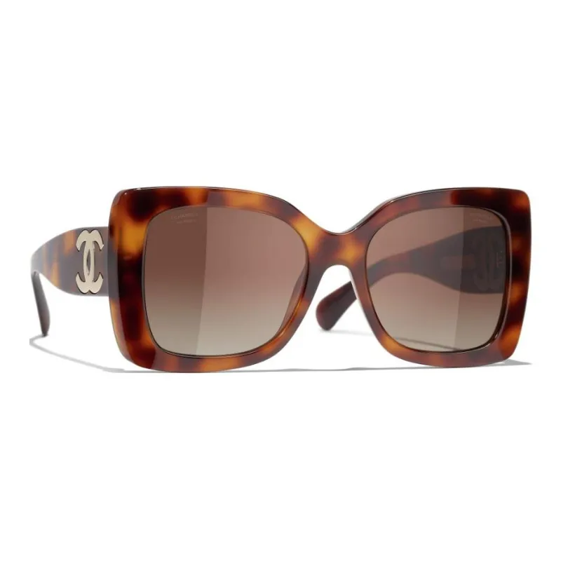 CHANEL Acetate Square Sunglasses Unisex Tortoiseshell-1