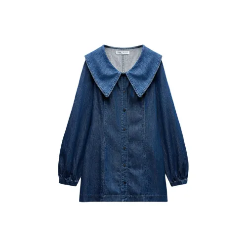 ZARA Trf Long Sleeved Dresses Women's Blue