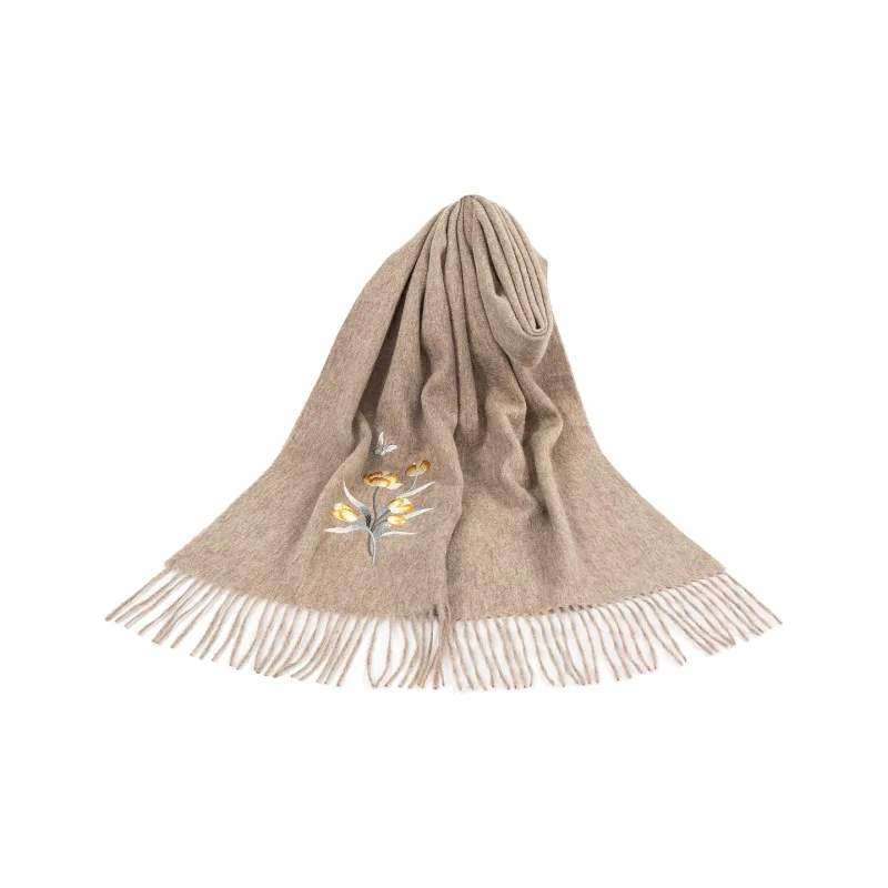 Shanghai Story 100% Sheep Wool Knit Scarves Women's 6 Colors Available For Selection-4