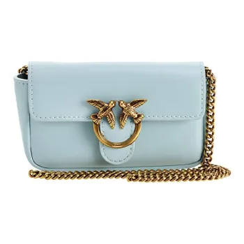 PINKO Love Icon Cow Leather Swallow Bag, Crossbody Bag, Shoulder Bag Mini Women's Light Blue