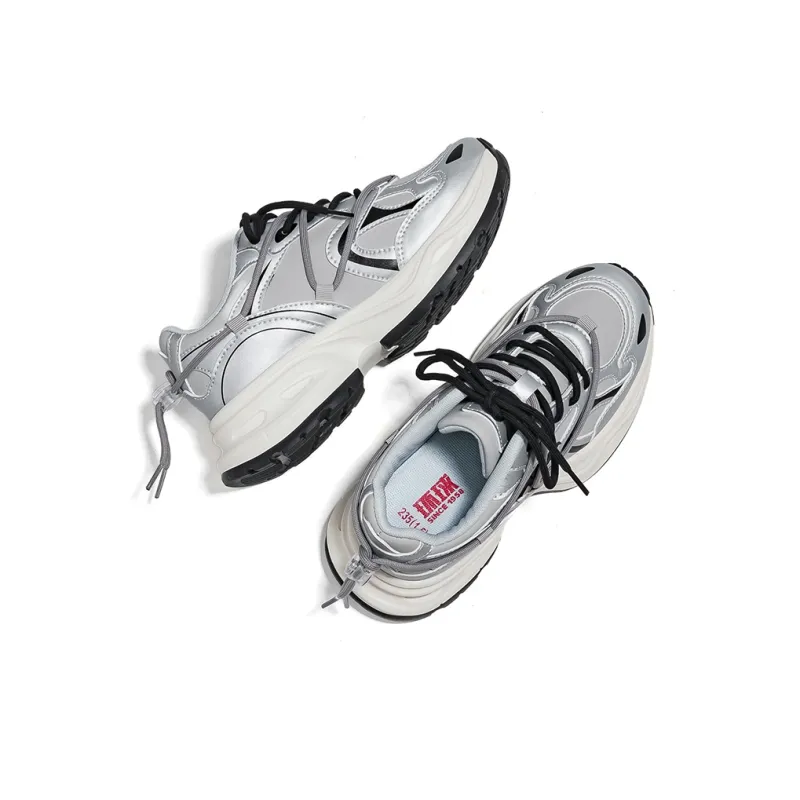 HUANQIU Coverage Support Height Increasing Low Top Chunky Sneakers Women's Silver Black-2