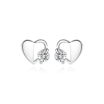 UX Cut Out Heart Shape S925 Silver Stud Earrings Women's