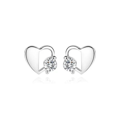 UX Cut Out Heart Shape S925 Silver Stud Earrings Women's