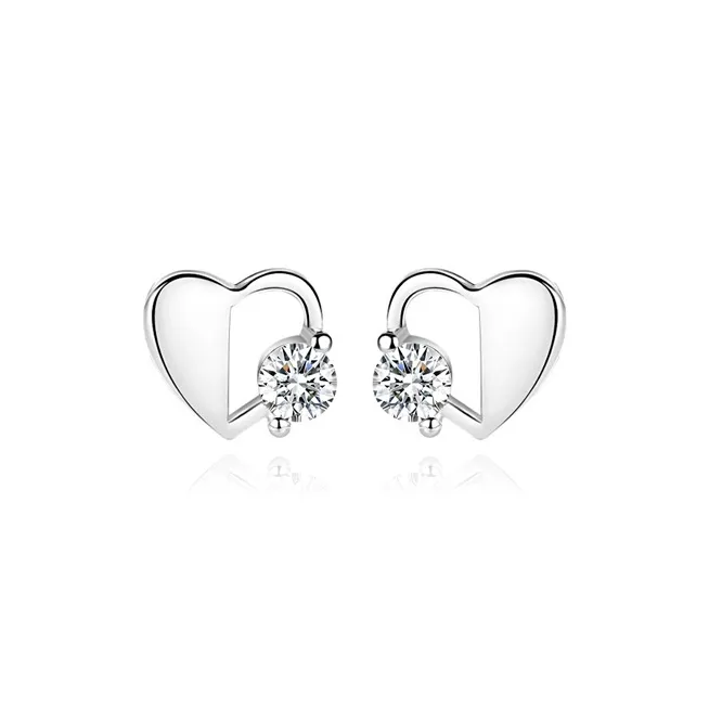 UX Cut Out Heart Shape S925 Silver Stud Earrings Women's-0