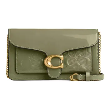 COACH Tabby Patent Leather Shoulder Bag Crossbody Bag Clutches Small Size Women's Moss Green