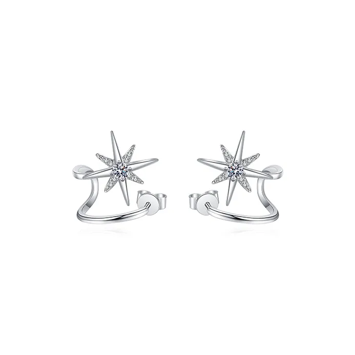 Danfu 925 Sterling Silver Rhinestone Embellished Moissanite Stud Earrings Women's-0