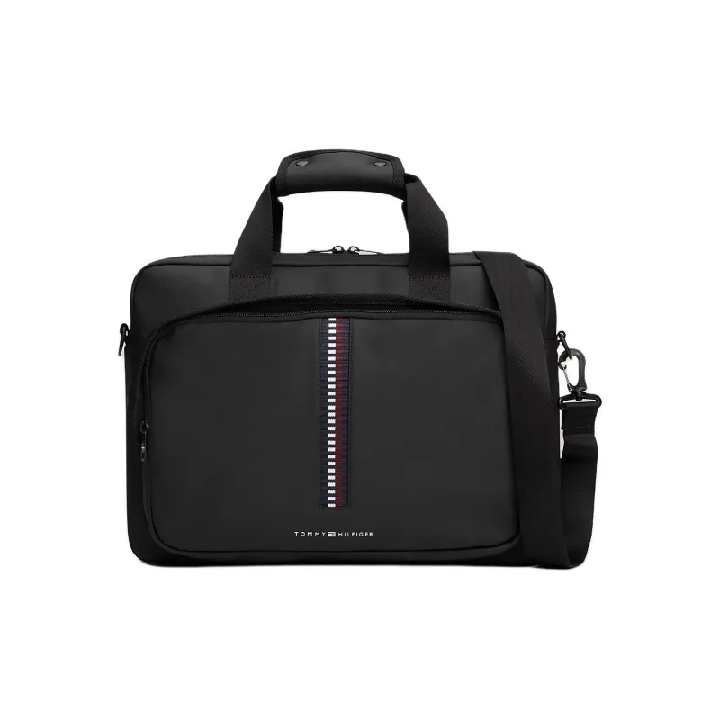 Tommy Hilfiger Polyester One Shoulder Crossbody Portable Laptop Bag Regular Men's Black-0