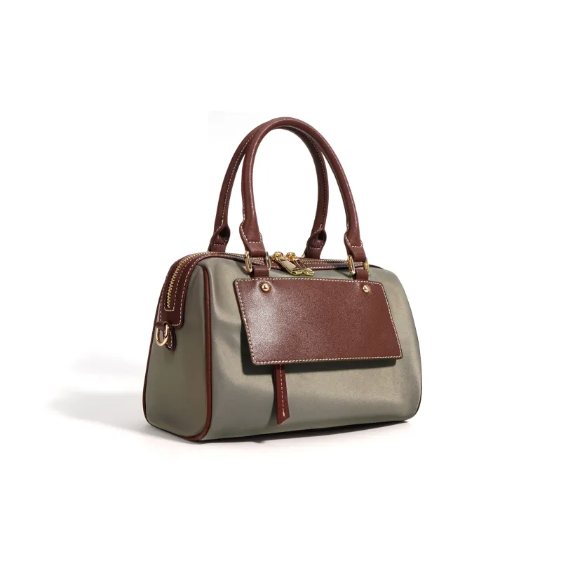 NIUMJ Cow Split Leather Shoulder Bag, Crossbody Bag, Handbag Medium Size Women's Vintage Green/Gray/Apricot-5