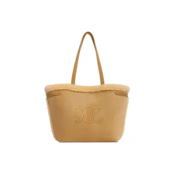 CELINE CabasCuir Triomphe Suede Calfskin Tote Bag Shopping Bag Handbag Shoulder Bag Medium Size Women's Natural