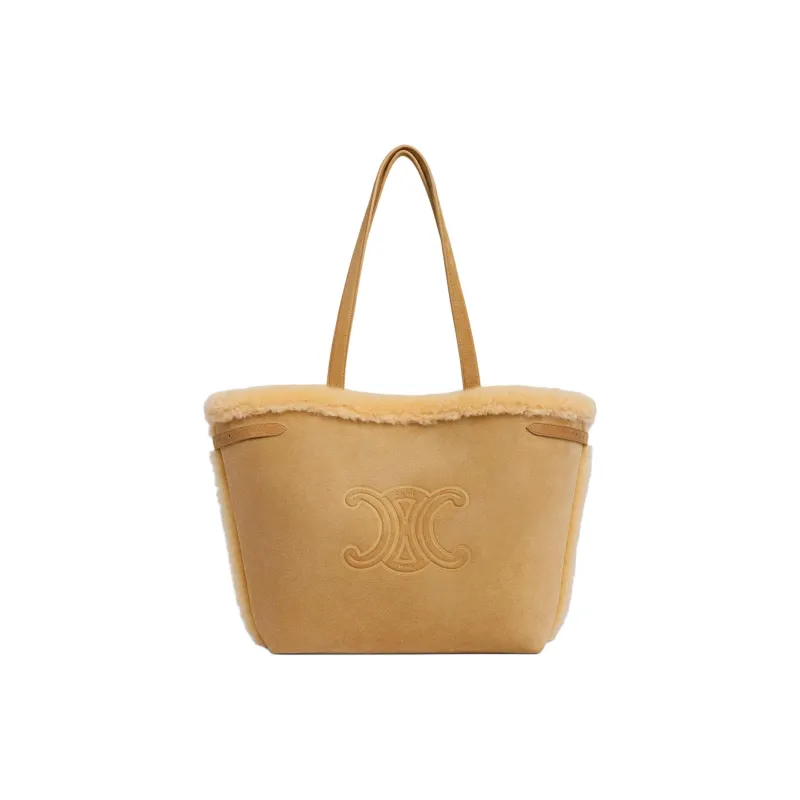CELINE CabasCuir Triomphe Suede Calfskin Tote Bag Shopping Bag Handbag Shoulder Bag Medium Size Women's Natural-0