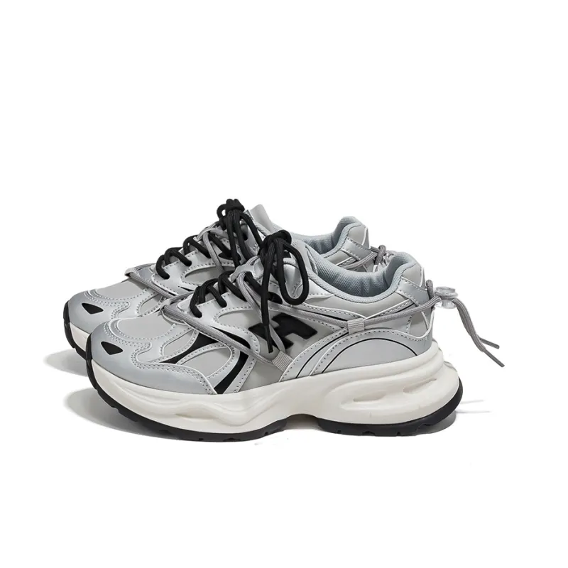 HUANQIU Coverage Support Height Increasing Low Top Chunky Sneakers Women's Silver Black-1