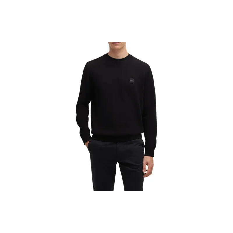 HUGO BOSS Cotton Terry Relaxed Fit Sweatshirt With Logo Patch Sweatshirt Men's Black-1