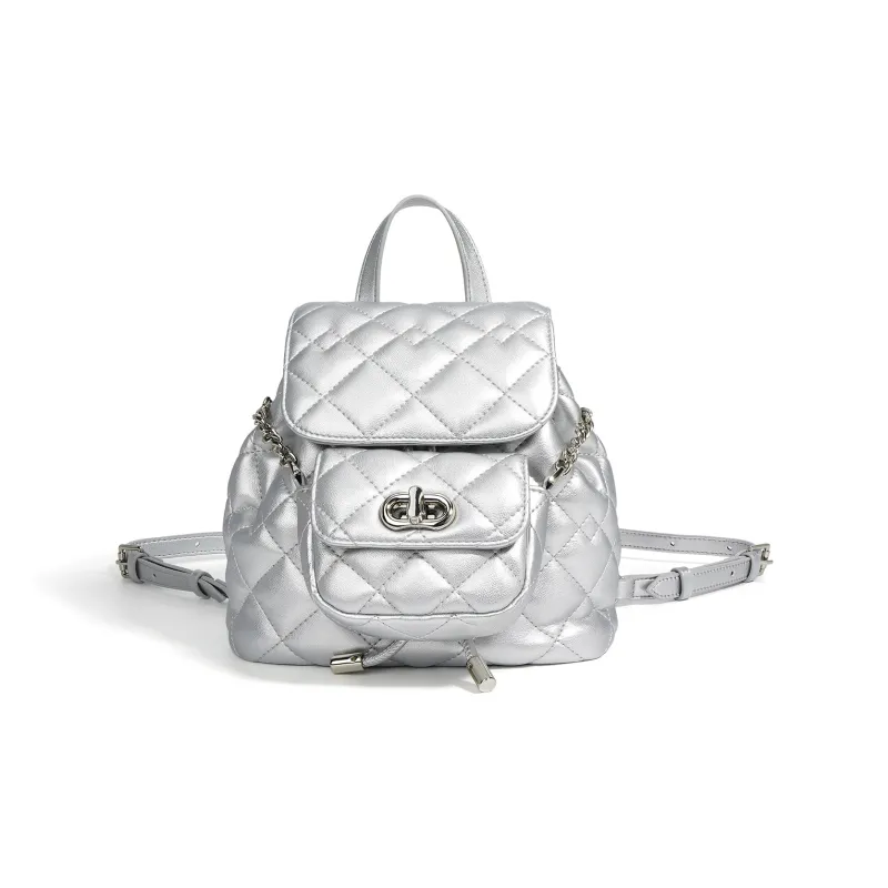 NIUMJ Cow Leather Backpack Regular Women's Black/Silver/Coffee/Apricot-3