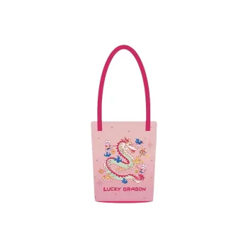 AOSONG Suede Tech Fabric Portable Bucket Shoulder Bag Unisex Pink Lucky Dragon
