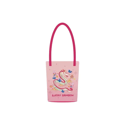 AOSONG Suede Tech Fabric Portable Bucket Shoulder Bag Unisex Pink Lucky Dragon