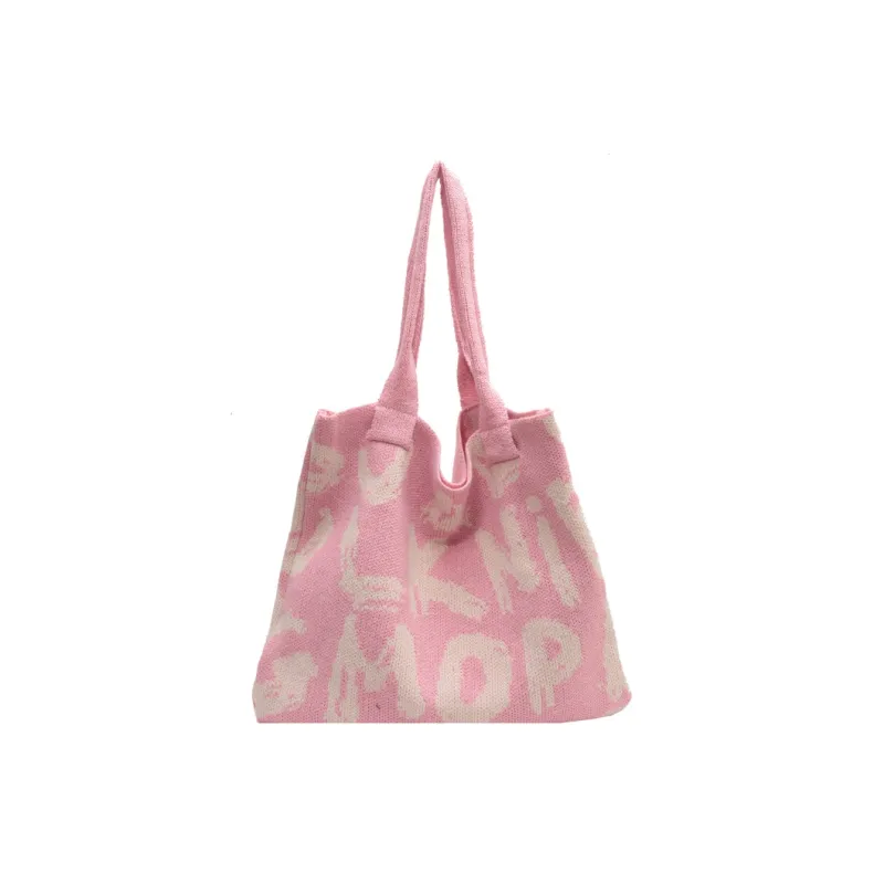 Dusen Kangaroo Knitted Fabric Shoulder Bag Regular Women's Black/Violet/Beige/Pink/Green & White/Green & Pink-18
