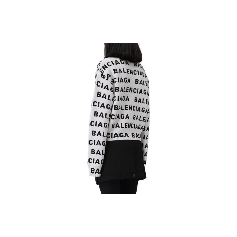 Balenciaga Logo Intarsia Knit Crewneck Jumper-4